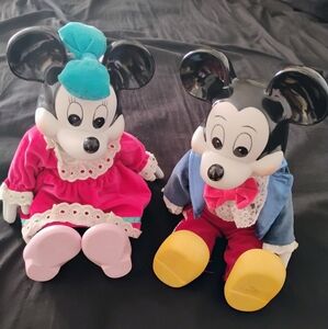 Vintage Disney 1970’s Mickey Mouse Porcelain & Plush Wind-up Musical Dolls